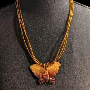 Beautiful Amber Ombre Butterfly in 3 Strand Beaded Chain